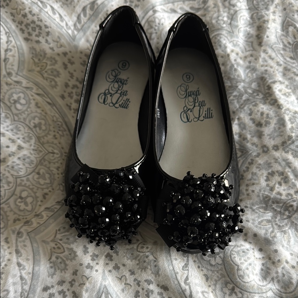 Black Beaded Flats